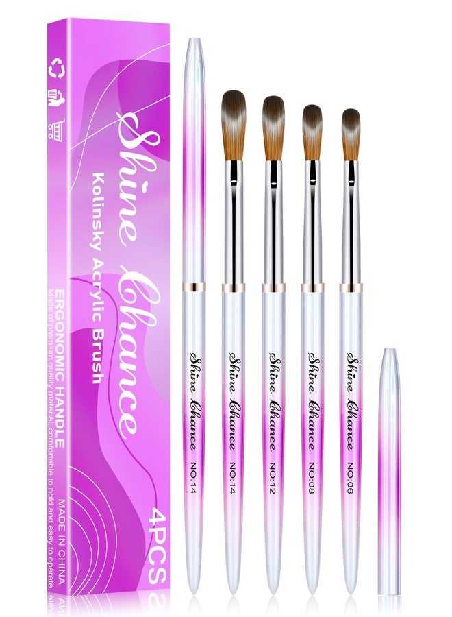 Shine Chance 4Pcs Acrylic Nail Brushes Set, Kolinsky Nail Art Brush, Art Design & Polish Mistake Cleaning Manicure Tools for Women Acrylic Application (Size 6 8 12 14) - Image 1